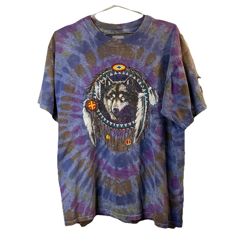 Furst Of A Kind Vintage Reworked Wolf Dreamcatcher Tie Dye T-Shirt Size XL VTG